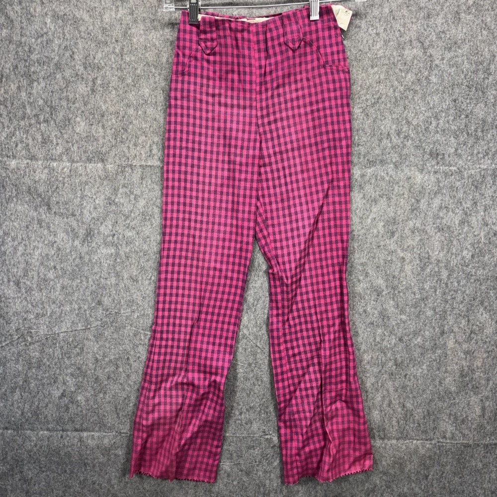 Vintage Karman Western Wear Pants Women's 22 x 25 Pink Plaid Rayon NOS